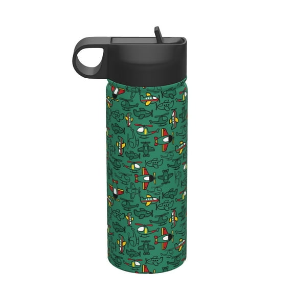 Sikiie Cartoon Air Transportation Print 18OZ Insulated Straw Cup, Portable Leak-proof Sports Water Bottle, Stainless Steel Water Cup Suitable for Home and Outdoor