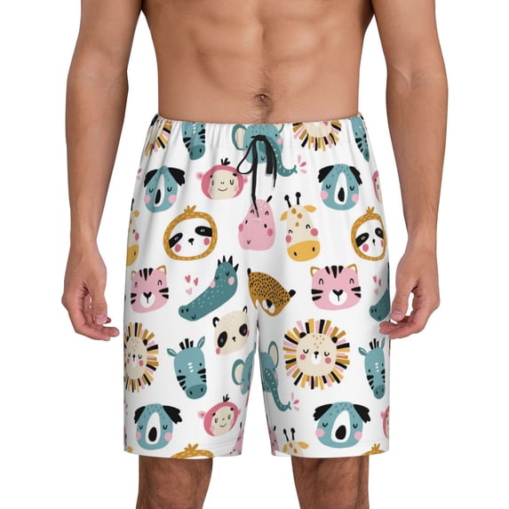 Sikiie Cartoon Animals Mens Pajama Shorts, Lightweight Lounge Pant with Pockets Soft Sleep Pj Shorts for MenLarge