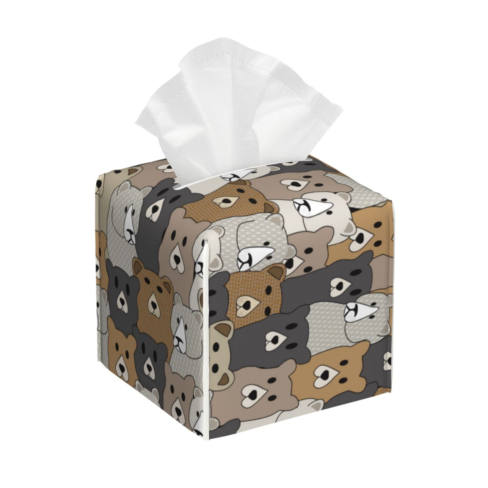 Sikiie Cartoon Bear Leather Tissue Box Cover Square, tissue box