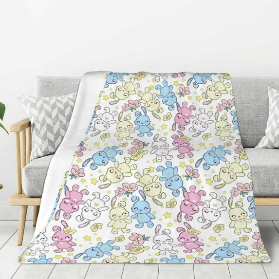 Sikiie Cartoon Bunny Cozy Flannel Fleece Throw Blanket: Lightweight & Thick for All Seasons - Perfect for Women, Men, & Kids"50"x40"