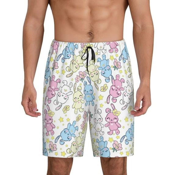Sikiie Cartoon Bunny Mens Pajama Shorts, Lightweight Lounge Pant with Pockets Soft Sleep Pj Shorts for MenX-Large