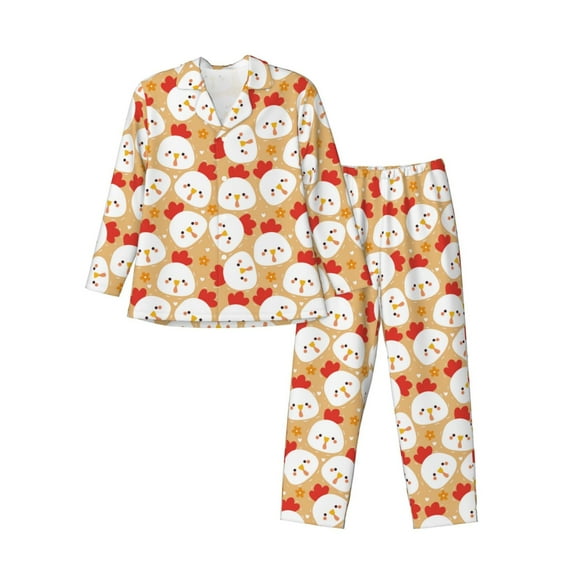 Sikiie Cartoon Chicken Mens Pajama Set, Soft Warm Long Sleeve Sleepwear, Cozy Button-Down Pjs for Men-XX-Large