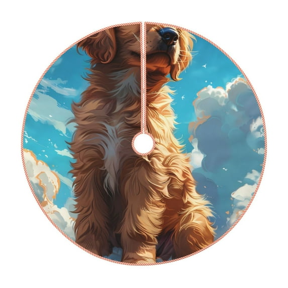 Sikiie Cartoon Cloud Puppy Nativity Christmas Tree Skirt, Jesus Christian Winter Holiday Tree Mat Decoration(30-48IN)30"
