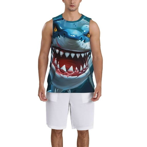 Sikiie Cartoon Cute Shark Basketball Jersey Reversible Men's Mesh Athletic Sports Shirts Training Practice S-4XL3X-Large