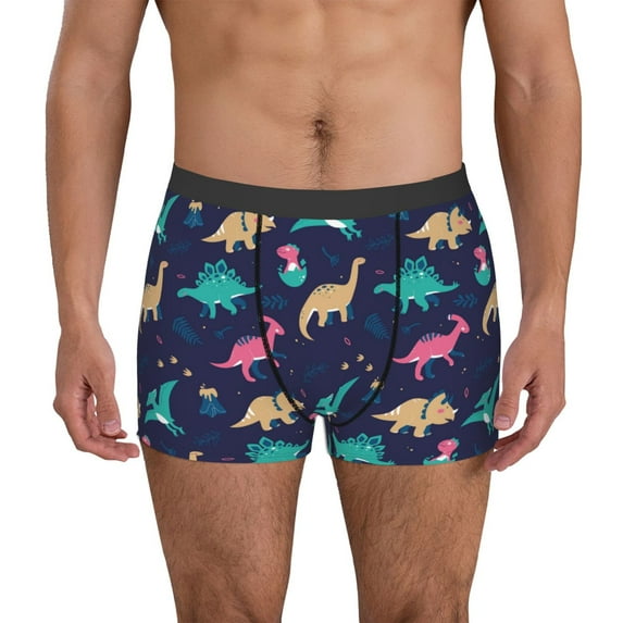 Sikiie Cartoon Dinosaur Print Men's Boxer Briefs, Elastic Waistband Boxer Briefs Leggings-Large