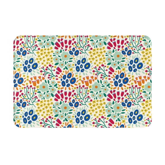 Sikiie Cartoon Flowers Print Flannel Anti-slip Floor Mat 16x24in, Thickened Dustproof Entrance Door Mat Floor Mat for Kitchen, Bathroom, Laundry Room