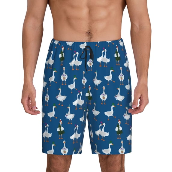 Sikiie Cartoon Geese With Xmas Mens Pajama Shorts, Lounge Pant, Men's shorts,Sleep Pj Shorts for Men-XX-Large