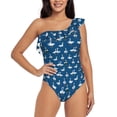 thumbnail image 1 of Sikiie Cartoon Geese With Xmas Print Women One Piece Swimsuits Tummy Control One Shoulder Bathing Suits Ruffle Swimwear, From S to XXL-XX-Large, 1 of 6