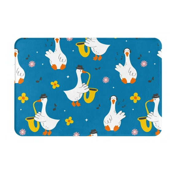 Sikiie Cartoon Goose Print Flannel Anti-slip Floor Mat 16x24in, Thickened Dustproof Entrance Door Mat Floor Mat for Kitchen, Bathroom, Laundry Room