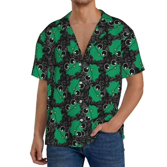 Sikiie Cartoon Kawaii Frogs Men's Wrinkle Free Untucked Cuban Shirt Business Casual Button Down Shirts Short Sleeve Shirt4X-Large