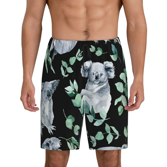 Sikiie Cartoon Koala Bear Mens Pajama Shorts, Lightweight Lounge Pant with Pockets Soft Sleep Pj Shorts for MenLarge