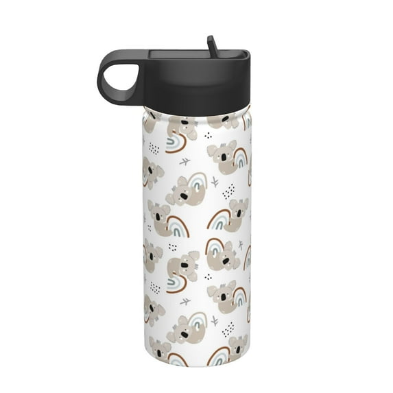 Sikiie Cartoon Koala Print 18OZ Insulated Straw Cup, Portable Leak-proof Sports Water Bottle, Stainless Steel Water Cup Suitable for Home and Outdoor