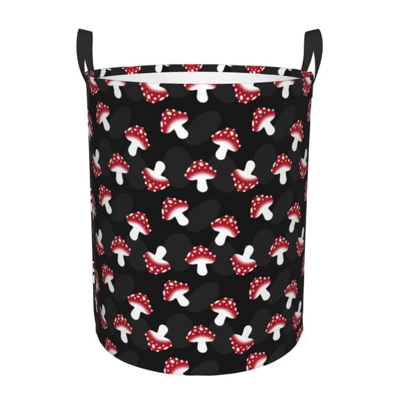 Sikiie Cartoon Mushroom Print Round Dirty Clothes Basket, Waterproof Standing Foldable Storage Basket, for Laundry Room, Bedroom, Bathroom Storage-Medium