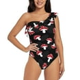 thumbnail image 1 of Sikiie Cartoon Mushroom Print Women One Piece Swimsuits Tummy Control One Shoulder Bathing Suits Ruffle Swimwear, From S to XXL-Medium, 1 of 6