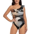 thumbnail image 1 of Sikiie Cartoon Pandas Basketball Print Women One Piece Swimsuits Tummy Control One Shoulder Bathing Suits Ruffle Swimwear, From S to XXL-X-Large, 1 of 6