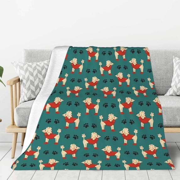 Sikiie Cartoon Poodle Dog Cozy Flannel Fleece Throw Blanket: Lightweight & Thick for All Seasons - Perfect for Women, Men, & Kids"60"x50"