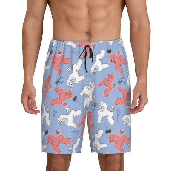 Sikiie Cartoon Poodle Dog Mens Pajama Shorts, Lightweight Lounge Pant with Pockets Soft Sleep Pj Shorts for MenX-Large