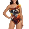 thumbnail image 1 of Sikiie Cartoon Puppy Sunset Print Women One Piece Swimsuits Tummy Control One Shoulder Bathing Suits Ruffle Swimwear, From S to XXL-Large, 1 of 6