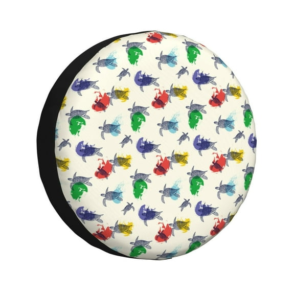 Sikiie Cartoon Sea Turtle PVC Leather Spare Tire Wheel Cover Spare Tire Cover, for Car Truck SUV Camper Trailer Universal Fit(14-17in)-17 inch