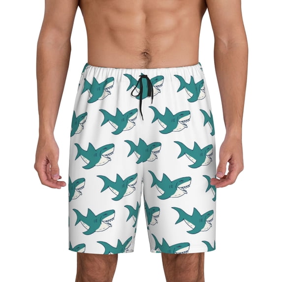 Sikiie Cartoon Shark Mens Pajama Shorts, Lightweight Lounge Pant with Pockets Soft Sleep Pj Shorts for MenX-Large