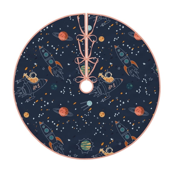 Sikiie Cartoon Space Planets Christmas Tree Skirt, Christmas Tree Decorations, Christmas Decor, Tree Mat Decoration(30-48IN)-48"