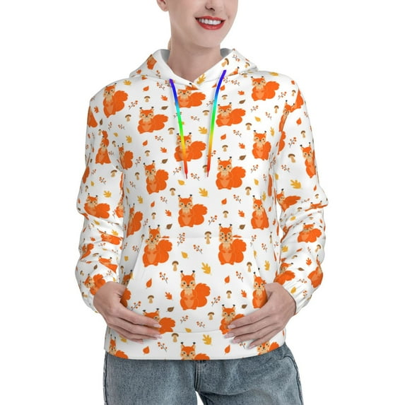 Sikiie Cartoon Squirrel Women's Casual Hoodies Long Sleeve Lightweight Pullover Tops Loose Sweatshirt-Medium