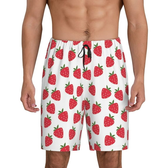 Sikiie Cartoon Strawberry Mens Pajama Shorts, Lightweight Lounge Pant with Pockets Soft Sleep Pj Shorts for MenSmall