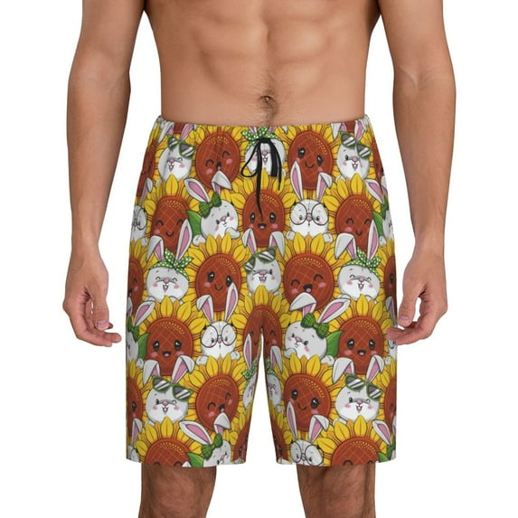 Sikiie Cartoon Sunflowers Mens Pajama Shorts, Lightweight Lounge Pant with Pockets Soft Sleep Pj Shorts for MenXX-Large