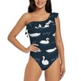 thumbnail image 1 of Sikiie Cartoon Swan Print Women One Piece Swimsuits Tummy Control One Shoulder Bathing Suits Ruffle Swimwear, From S to XXL-Medium, 1 of 6