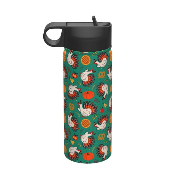 Sikiie Cartoon Turkey Print 18OZ Insulated Straw Cup, Portable Leak-proof Sports Water Bottle, Stainless Steel Water Cup Suitable for Home and Outdoor