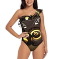 thumbnail image 1 of Sikiie Casino Card Soccer Print Women One Piece Swimsuits Tummy Control One Shoulder Bathing Suits Ruffle Swimwear, From S to XXL-Small, 1 of 6