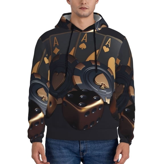 Sikiie Casino Cards Poker Men's Hoodie, Essentials Hoodie, Sweatshirt, Pullover Hooded Sweatshirt for Men-Large