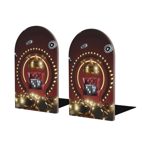 Sikiie Casino King And Playing Cards Bookends 1 Pair, Wood Bookends for Shelves, Book Ends for Shelves, Book Shelf Holder for Home Office