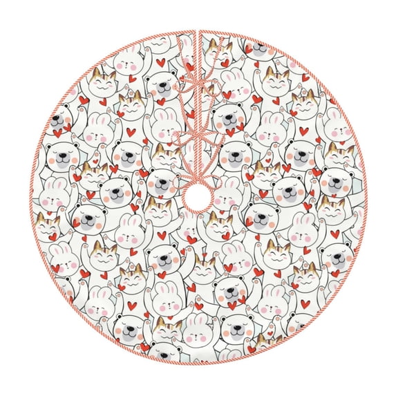 Sikiie Cat Bear Rabbit Nativity Christmas Tree Skirt, Jesus Christian Winter Holiday Tree Mat Decoration(30-48IN)36"