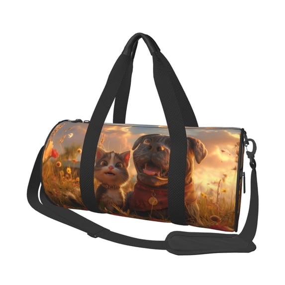 Sikiie Cat Dog Friendship Duffel Bag, Travel Bag, Sports Gym Bag - Ideal for Sports, Gym, Overnight Stays