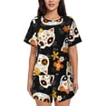 thumbnail image 1 of Sikiie Cat Skulls and Flowers Womens Pajama Sets Short Sleeve Top With Pants Sleepwear 2 Piece Lounge SetXX-Large, 1 of 6