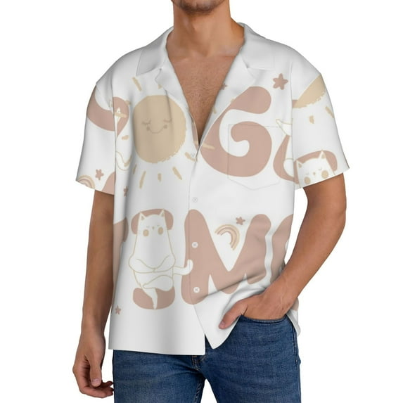 Sikiie Cat Yoga Time Men's Wrinkle Free Untucked Cuban Shirt Business Casual Button Down Shirts Short Sleeve ShirtLarge