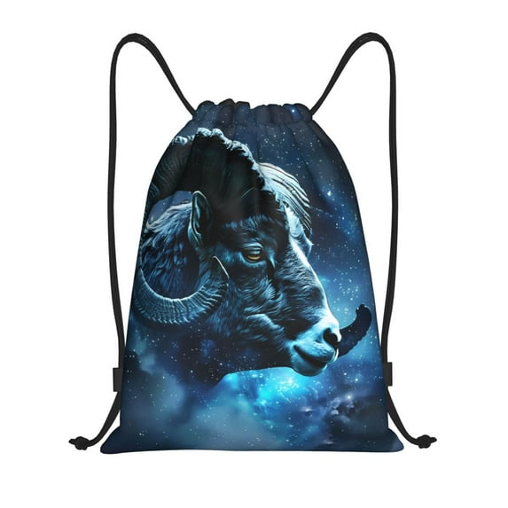 Sikiie Celestial Ram Night Sky Drawstring Backpack Drawstring Bags, Draw String Back Bag for Sports, Gym, Travel, Swimming, Beach-Small