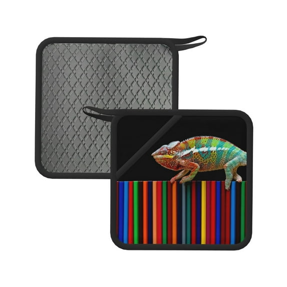Sikiie Chameleon Panther On Colored Pencils Pot Holders Kitchen Insulation Mats Heat Resistant Pot-Holder Oven Anti-Scald Pads for Cooking Baking, 7.1*7.1inch