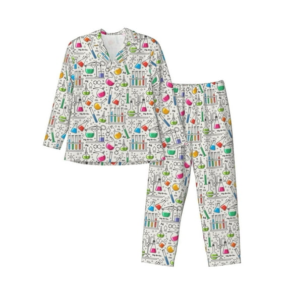 Sikiie Chemical Flasks And Test Tubes Mens Pajama Set, Soft Warm Long Sleeve Sleepwear, Cozy Button-Down Pjs for Men-Medium