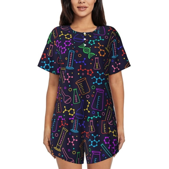 Sikiie Chemistry Science Womens Pajama Sets Short Sleeve Top With Pants Sleepwear 2 Piece Lounge SetX-Large