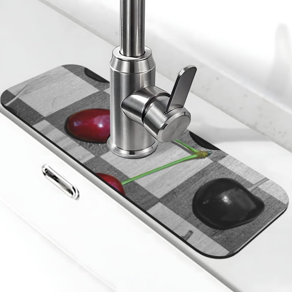 Sikiie Cherries laid Splash Guard for Sink Faucet-1 PC Super Absorbent Fast Drying Mat Sink Gadgets-Splash Guard for Kitchen, Sink Mat