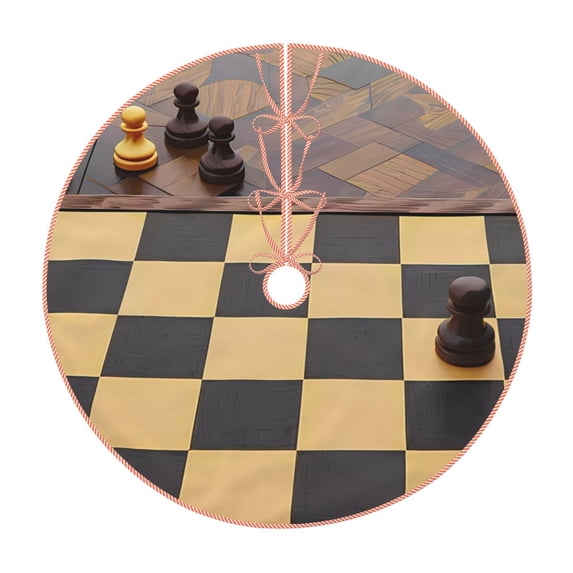 Sikiie Chess Board With Pawns Christmas Tree Skirt, Christmas Tree Decorations, Christmas Decor, Tree Mat Decoration(30-48IN)-48"