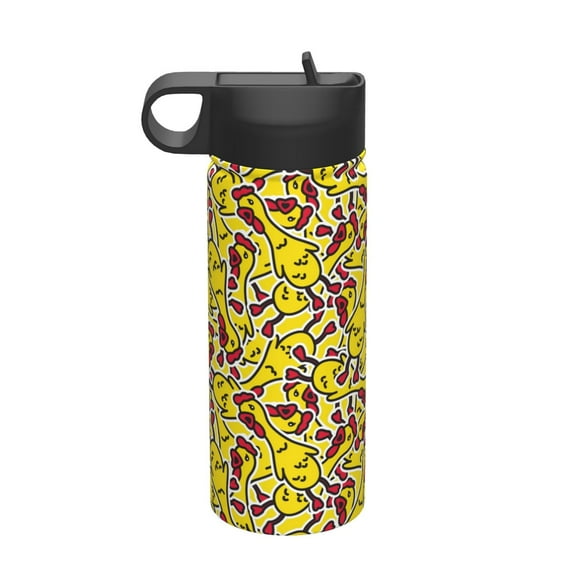 Sikiie Chicken Cartoon Print 18OZ Insulated Straw Cup, Portable Leak-proof Sports Water Bottle, Stainless Steel Water Cup Suitable for Home and Outdoor