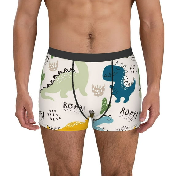 Sikiie Childish Dinosaur Print Men's Boxer Briefs, Elastic Waistband Boxer Briefs Leggings-Large