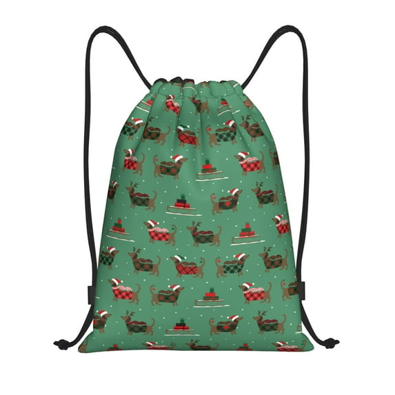 Sikiie Christmas Dachshund Drawstring Backpack Drawstring Bags, Draw String Back Bag for Sports, Gym, Travel, Swimming, Beach-Small