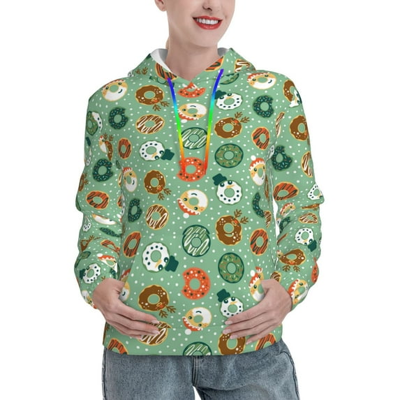 Sikiie Christmas Donuts Women's Casual Hoodies Long Sleeve Lightweight Pullover Tops Loose Sweatshirt-XX-Large