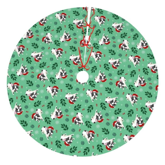 Sikiie Christmas French Bulldog 30-48 inches {designName} Print Christmas Tree Skirt Snowman Xmas Tree Skirt with Edge Christmas Decorations for Holiday Party
