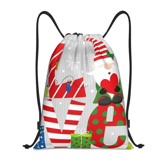 Sikiie Christmas Gnome With Love Drawstring Backpack Drawstring Bags, Draw String Back Bag for Sports, Gym, Travel, Swimming, Beach-Small