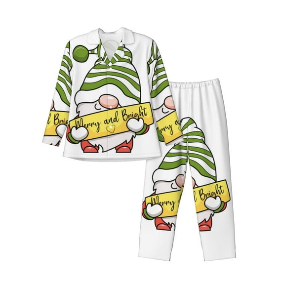 Sikiie Christmas Gnomes Mens Pajama Set, Soft Warm Long Sleeve Sleepwear, Cozy Button-Down Pjs for Men-Large